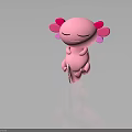 Cute Pink Axolotl Character With Closed Eyes And Adorable 3D Model Design