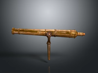 Scenic Natural Landscape With Vintage Brass Telescope In Foreground View 3d model
