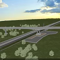 Modern Elevated Road Infrastructure With Multi Lane Design Green Landscaping And Trees 3d model