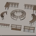 Various Wooden Pergola Designs With Circular Curved And Linear Structures 3d model