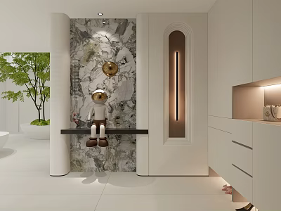 Modern Basement Interior With Cabinets Art Wall Plants And Doll 3d model