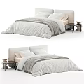 Modern Minimalist Double Bed With White Quilt Gray Blanket Pillows And Side Table