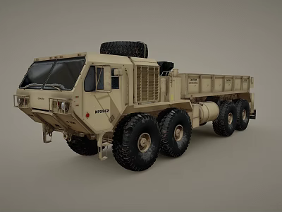 Military Green Large Functional Vehicle With Multi Wheel Cargo Bed And Spare Tire 3d model