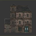 Vintage Multi story Building 3D Model With Brick Walls Sloped Roof And Arched Windows