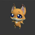 Cute 3D Cartoon Little Fox Game Movie Character With Yellow Fur And Big Blue Eyes