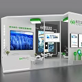 Modern Exhibition Booth Design for Rongbaolai with Large Screen Blue Landscape Display Tables and Chairs