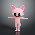 Pink Cartoon Cat Like Creature Character With Big Ears Large Eyes And Open Arms