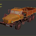 Vintage Yellow Truck with Red Cargo Bed and Six Wheel Design