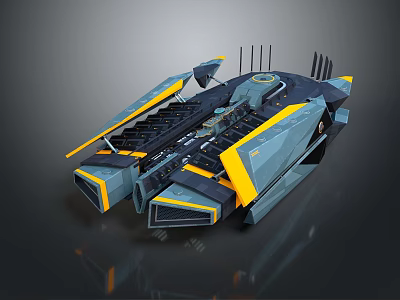 Advanced Cosmic Spacecraft Design With Blue Yellow Wing Structure And Antennas 3d model