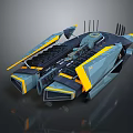 Advanced Cosmic Spacecraft Design With Blue Yellow Wing Structure And Antennas