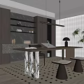 Modern Study Room Interior With Crystal Base Desk Metal Stools And Hanging Lighting