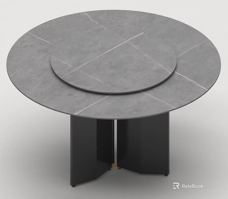 Modern Minimalist Round Dining Table Set With Gray Marble Tabletop And Black Legs 3d model