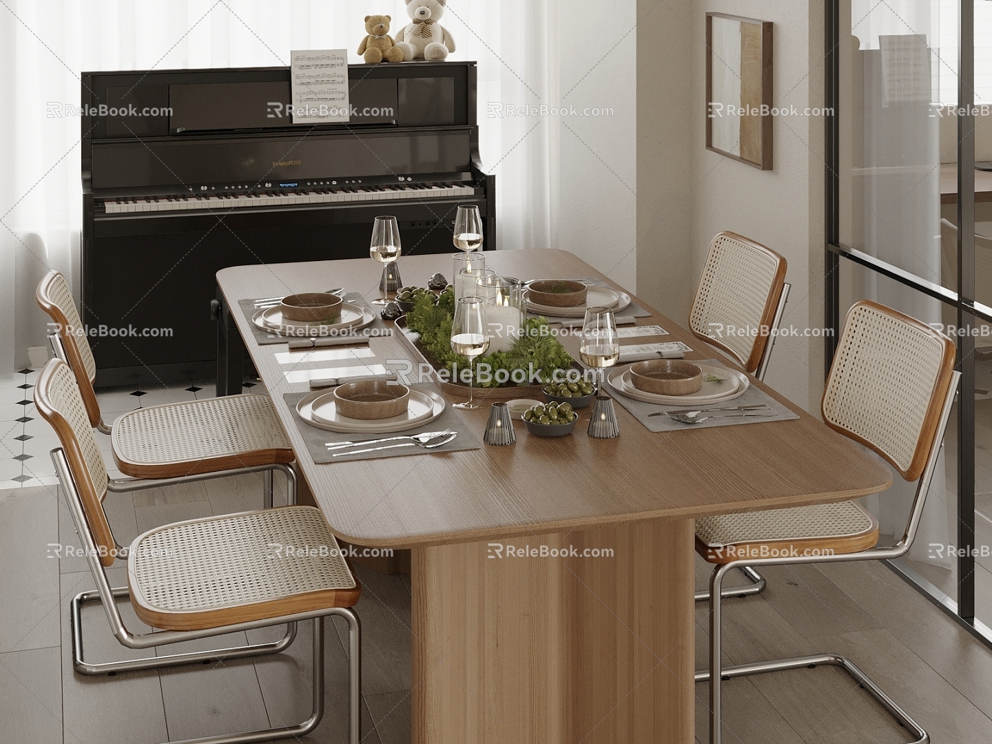 Quiet dining table and chair combination dining table 3d model