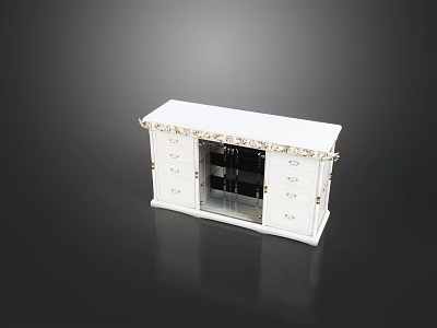 White TV Cabinet with Drawers and Decorative Trim for Living Room Setup 3d model