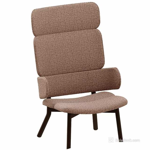 Modern Upholstered Armchair With Brown Fabric And Wooden Legs Design 3d model 