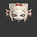 Game Anime Character With Pink Hair Cat Ears Red Bow and Closed Eyes