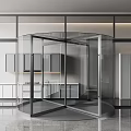 Modern Glass Revolving Door Interior with Sleek Metal Frame and Reflective Floor