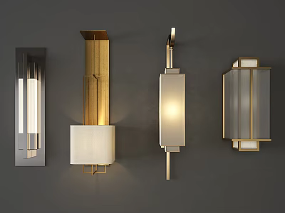 Modern Wall Lamps With Gold Silver Frames Glass Shades And White Fabric Shade 3d model