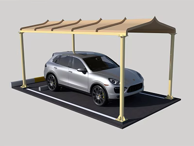 Yellow Carport Canopy Structure With Silver SUV Parked Under Support Poles 3d model