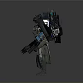 Futuristic Sci Fi Character In Mechanical Armor With Weapons And Backpack Devices