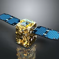Modern Space Satellite Featuring Golden Body And Blue Solar Panels