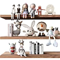 Adorable Stuffed Dolls on Wooden Shelves with Books and Animal Designs