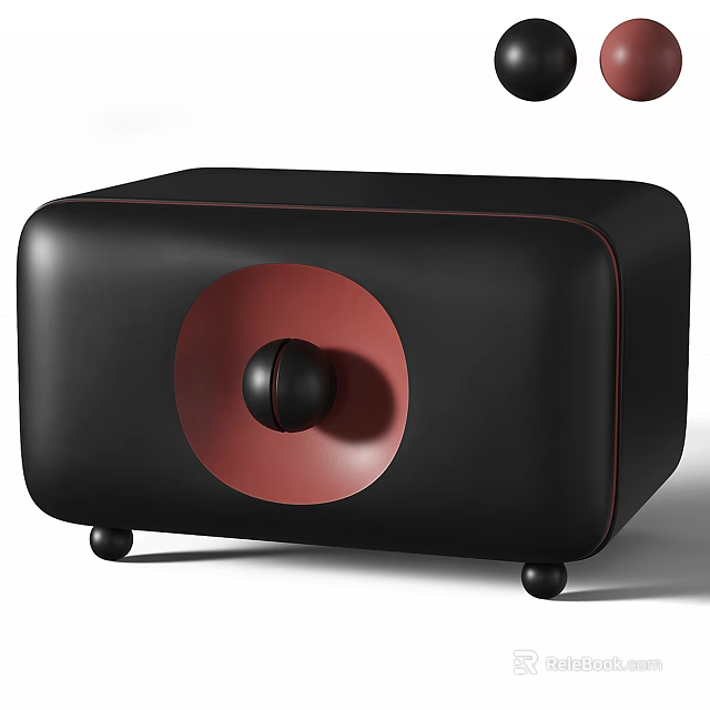 Black Modern Sofa Stool With Red Circular Accent Spherical Knob And Small Wheels 3d model