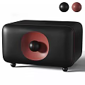 Black Modern Sofa Stool With Red Circular Accent Spherical Knob And Small Wheels 3d model