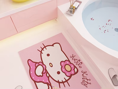 Cute Pink Square Carpet With Hello Kitty Design For Bathroom Decor 3d model