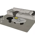 Modern Sofa And Coffee Table Set With Light Upholstery Round Table Fruit Magazines Side Table 3d model