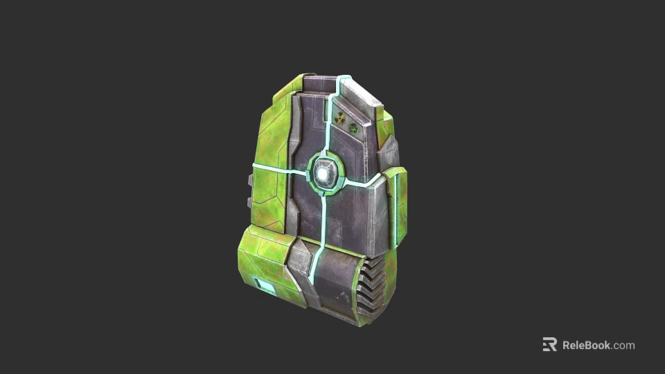 Futuristic Tech Box With Green Gray Color And Glowing Circular Center Details 3d model 