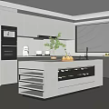 Modern Kitchen Interior With White Cabinets Island Counter And Stainless Steel Appliances