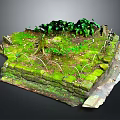 Lush Natural Scene Featuring Mossy Stone Structure Green Plants And Twisting Vines
