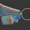 Blue Quilted Fabric Pouch With Zipper Closure Paperclip Accent Key Ring And Small Additional Wallet