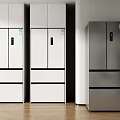 Modern Multi Door Refrigerators and Freezers With Stainless Steel And White Finish In Minimalist Interior