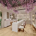 Stylish Bright Beauty Nail Salon Interior With Romantic Cherry Blossom Ceiling Decor And Cozy Workstations