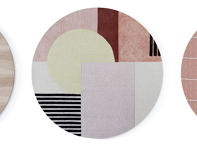 Round Rug With Geometric Color Block Design Striped Details And Soft Pink Beige Tones 3d model