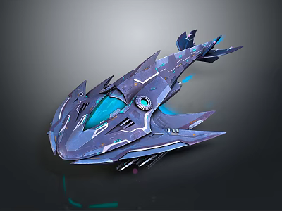 Futuristic Cyber Spaceship With Sleek Purple Blue Design Sharp Structures And Glowing Elements 3d model