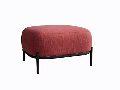 Red Round Fabric Ottoman With Black Metal Legs Modern Design 3d model