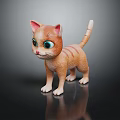 Orange Striped Kitten Toy With Big Green Eyes Standing On Dark Background With Reflection