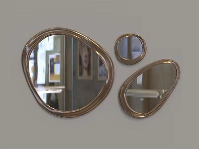 Three Wall Mounted Mirrors With Gold Frames And Irregular Shapes Design 3d model