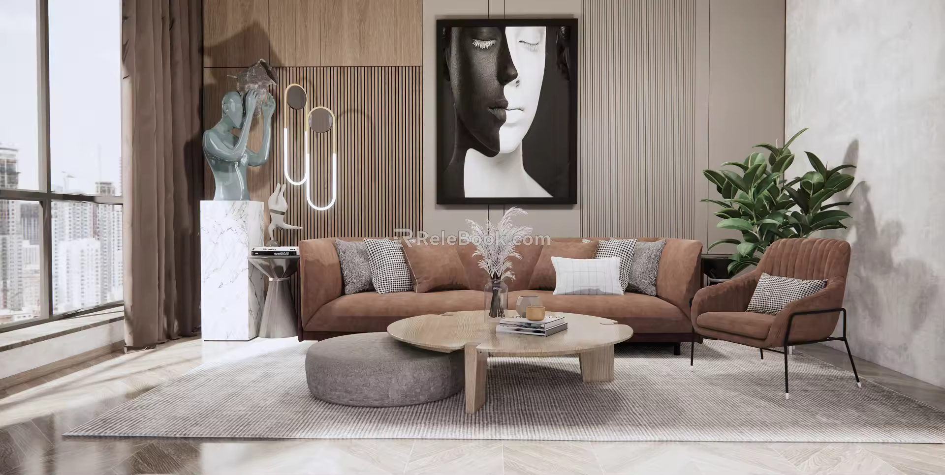 Modern sofa coffee table combination 3d model
