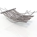 Abstract Curved Metal Sculptural Structure With Intertwined Strips And Sleek Finish