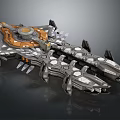 Futuristic Sci Fi Spaceship 3D Model With Orange Gray Armor And Spiked Design