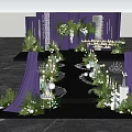 Floral Installation for Wedding Ceremony with Purple Drapery White Candles and Greenery Pathway