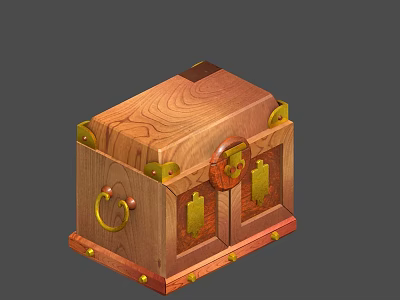Vintage Wooden Wardrobe Featuring Metal Lock Hardware Ring Handles and Natural Wood Grain Finish 3d model