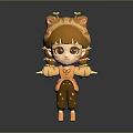 3D Cartoon Style Little Girl Character With Tiger Ears And Orange Striped Outfit