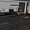Modern Open Kitchen Interior With Island Counter Cabinets Dining Table And Chairs