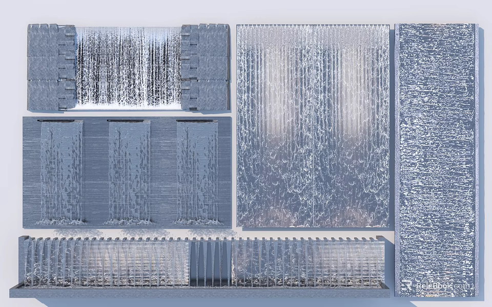 Modern Feature Wall With Textured Glass Panels And Water Flow Elements 3d model