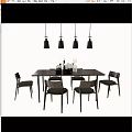 Modern Black Dining Table Set With Six Chairs Decorative Items And Hanging Pendant Lights